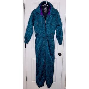 Vintage 80s 90s Black Bear Ski Snow Suit M Abstract Insulated Green